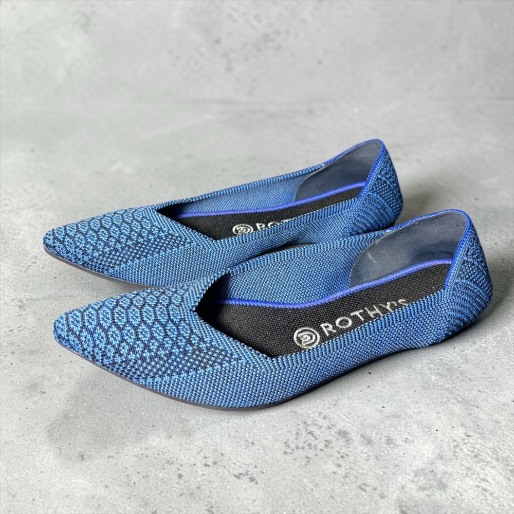 Rothy's women's Blue Knit Pointed-Toe Flats with Subtle Pattern size W8 - Picture 3 of 11
